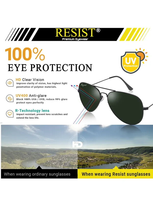 UV Protected Black Green Aviator Sunglasses For Men & Women- FunkyTradition