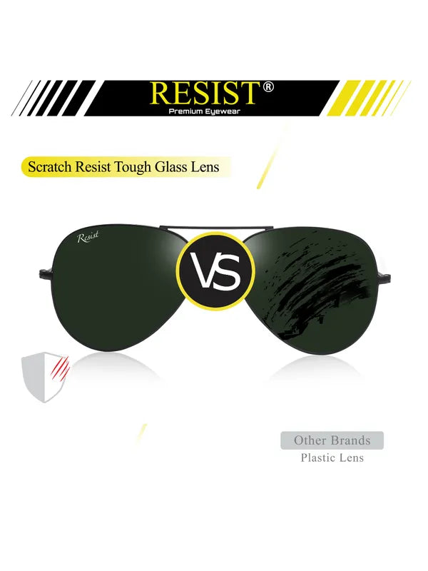 UV Protected Black Green Aviator Sunglasses For Men & Women- FunkyTradition