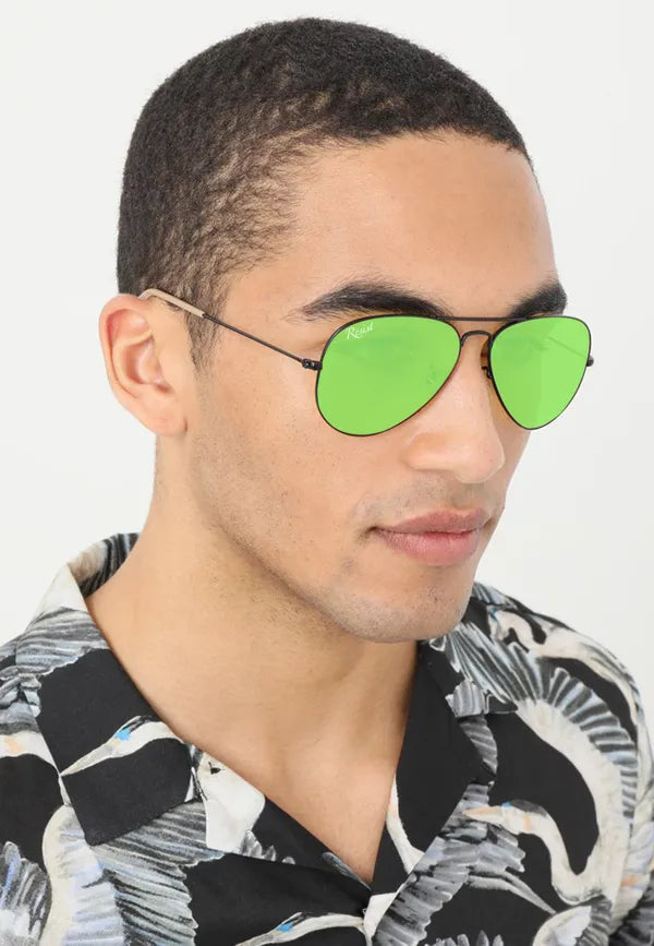 UV Protected Black Green Night Vision Aviator Sunglasses for Men and Women- FunkyTradition