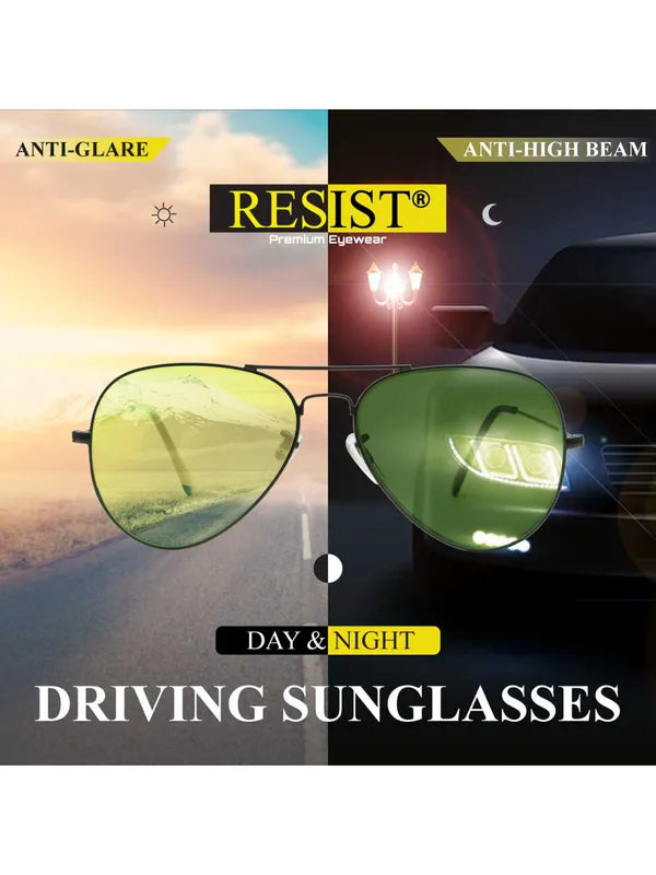UV Protected Black Green Night Vision Aviator Sunglasses for Men and Women- FunkyTradition
