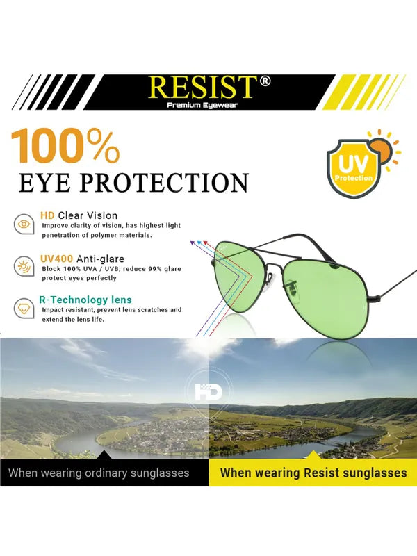 UV Protected Black Green Night Vision Aviator Sunglasses for Men and Women- FunkyTradition