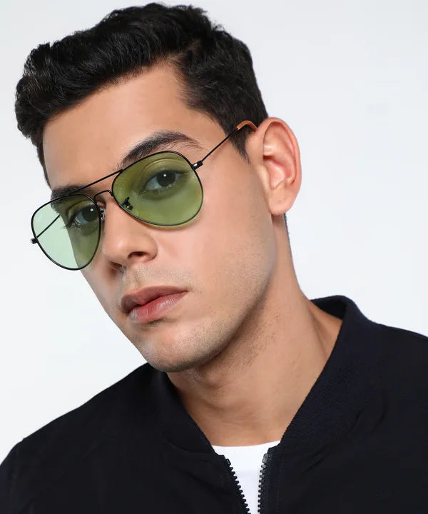 UV Protected Black Green Night Vision Aviator Sunglasses for Men and Women- FunkyTradition