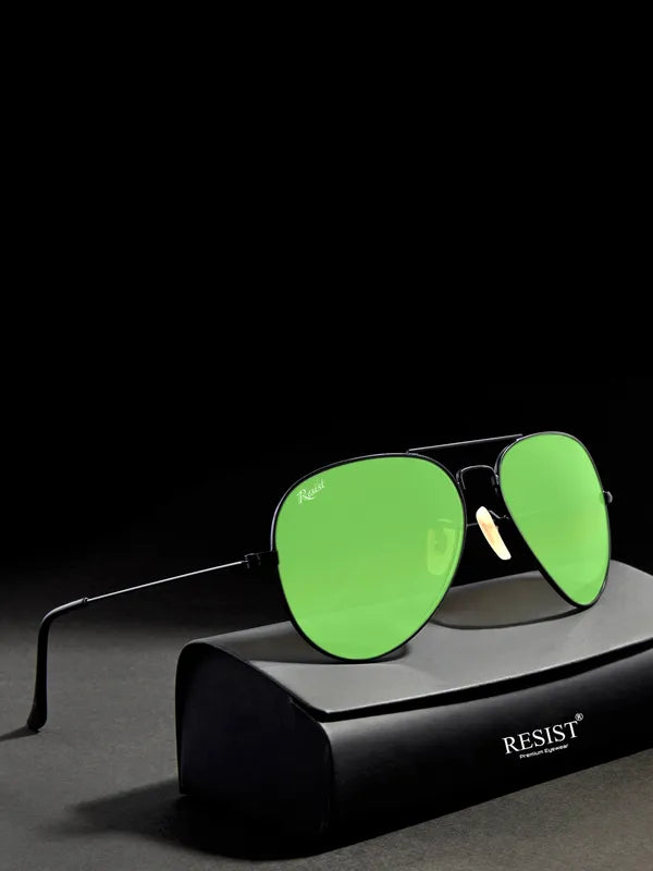 UV Protected Black Green Night Vision Aviator Sunglasses for Men and Women- FunkyTradition