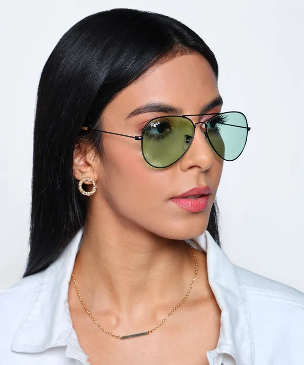 UV Protected Black Green Night Vision Aviator Sunglasses for Men and Women- FunkyTradition
