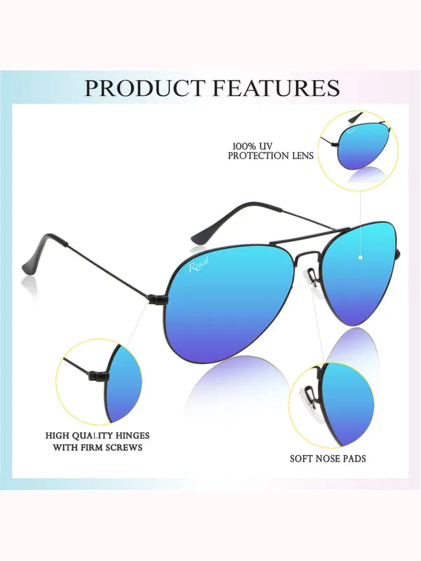 UV Protected Black Ocean Blue Reflector Aviator Sunglasses for Men and Women- FunkyTradition