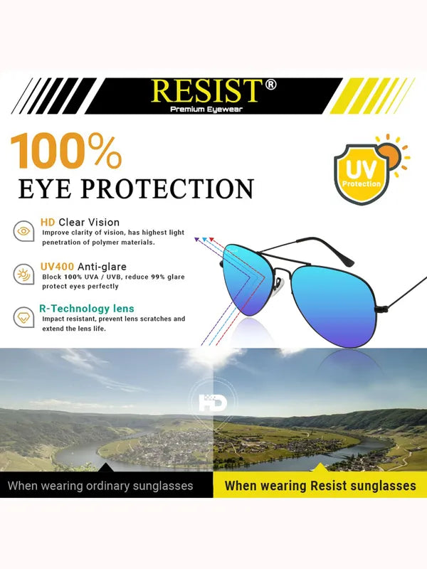 UV Protected Black Ocean Blue Reflector Aviator Sunglasses for Men and Women- FunkyTradition