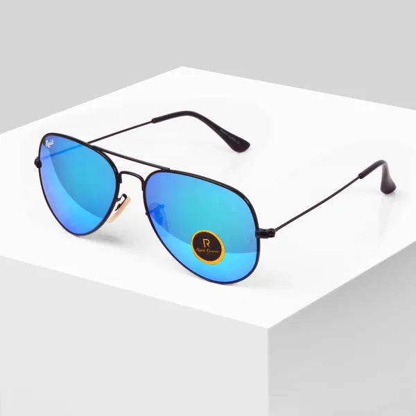 UV Protected Black Ocean Blue Reflector Aviator Sunglasses for Men and Women- FunkyTradition