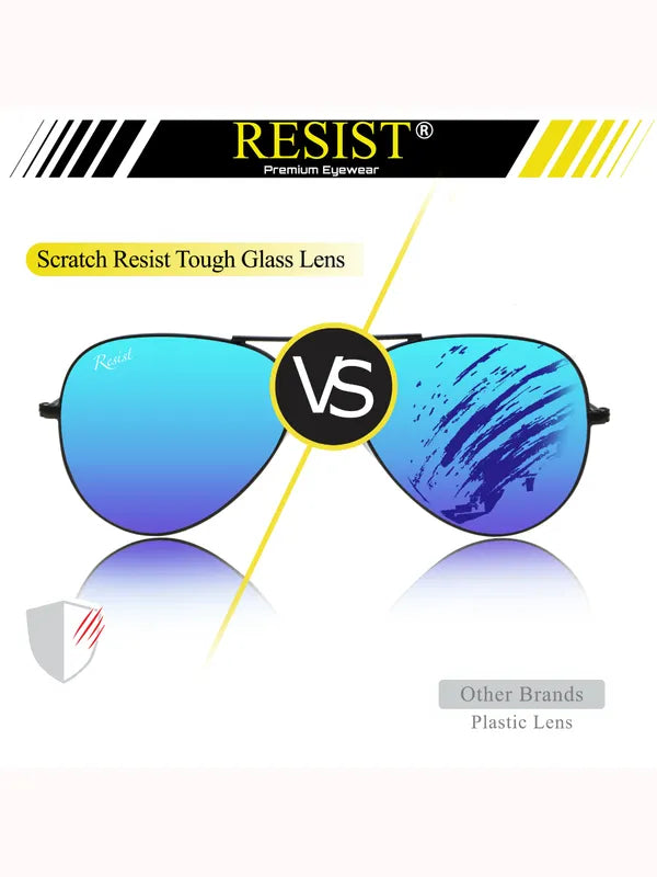 UV Protected Black Ocean Blue Reflector Aviator Sunglasses for Men and Women- FunkyTradition