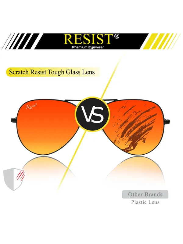 UV Protected Black Orange Reflector Aviator Sunglasses for Men and Women- FunkyTradition