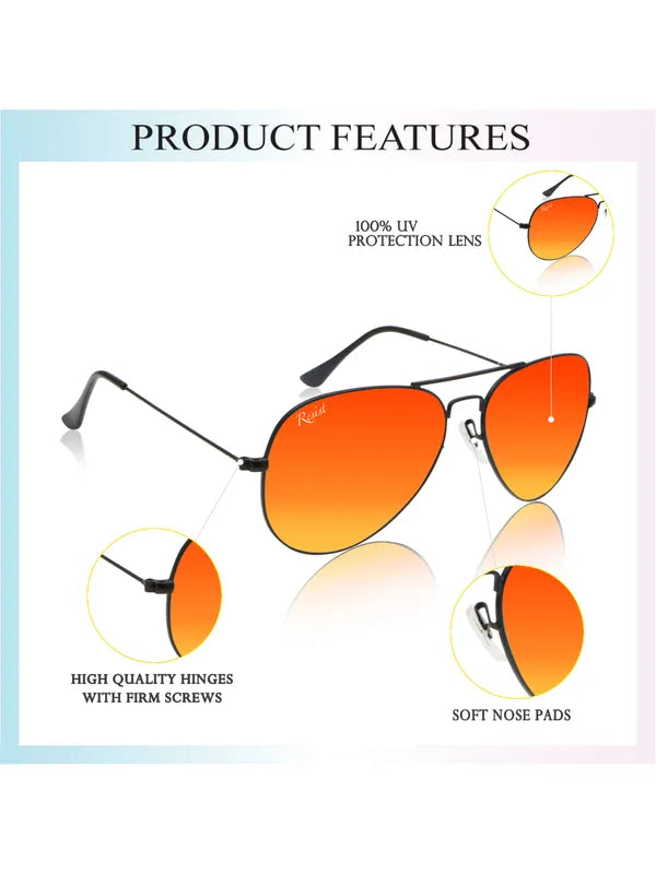 UV Protected Black Orange Reflector Aviator Sunglasses for Men and Women- FunkyTradition