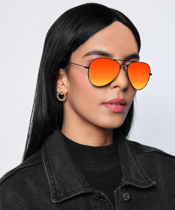 UV Protected Black Orange Reflector Aviator Sunglasses for Men and Women- FunkyTradition