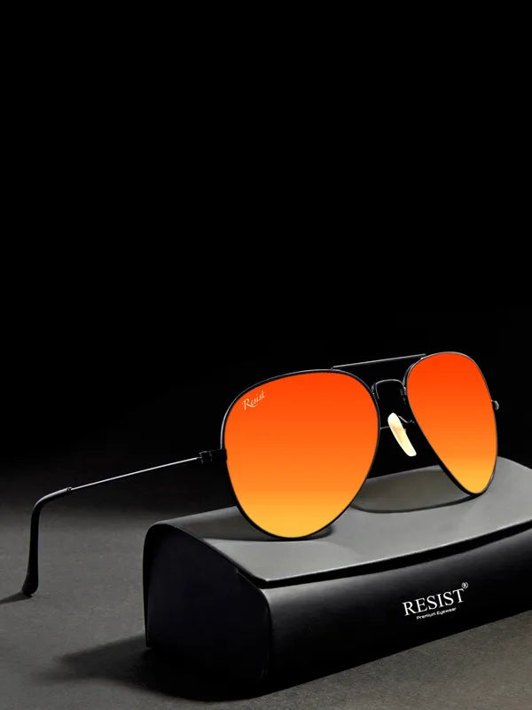 UV Protected Black Orange Reflector Aviator Sunglasses for Men and Women- FunkyTradition