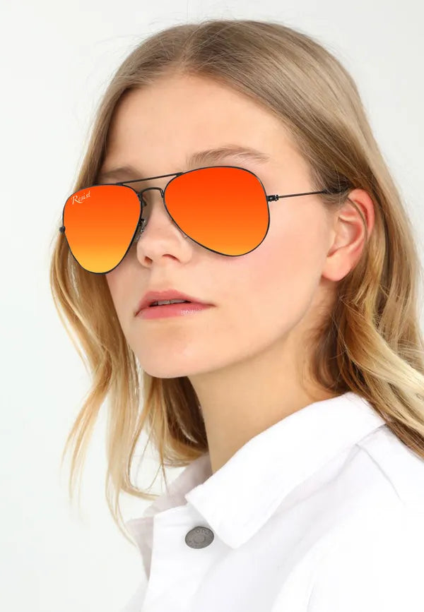 UV Protected Black Orange Reflector Aviator Sunglasses for Men and Women- FunkyTradition
