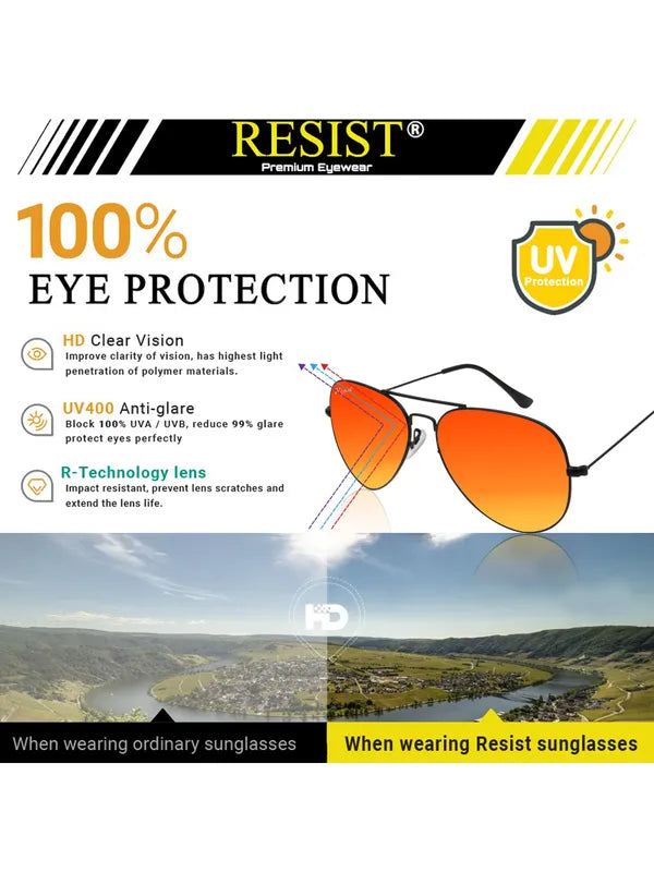 UV Protected Black Orange Reflector Aviator Sunglasses for Men and Women- FunkyTradition