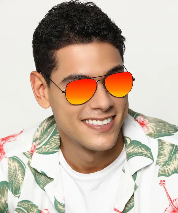 UV Protected Black Orange Reflector Aviator Sunglasses for Men and Women- FunkyTradition
