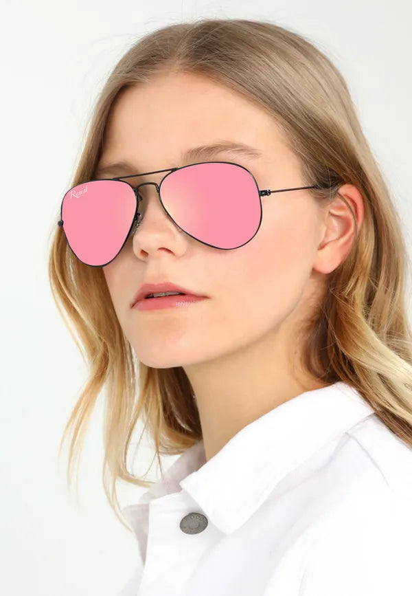UV Protected Black Pink Reflector Aviator Sunglasses for Men and Women- FunkyTradition
