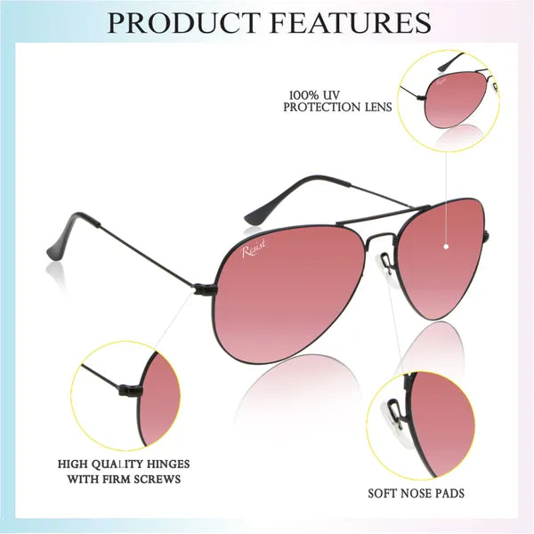 UV Protected Black Pink Reflector Aviator Sunglasses for Men and Women- FunkyTradition