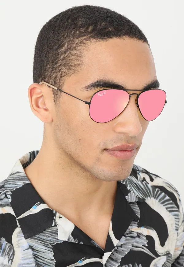 UV Protected Black Pink Reflector Aviator Sunglasses for Men and Women- FunkyTradition