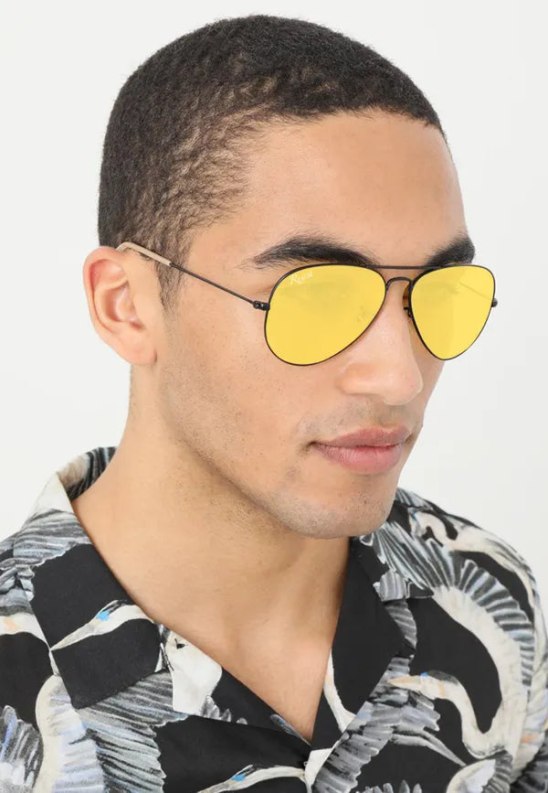 UV Protected Black Yellow Night Vision Aviator Sunglasses for Men and Women- FunkyTradition