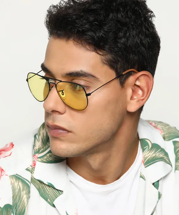 UV Protected Black Yellow Night Vision Aviator Sunglasses for Men and Women- FunkyTradition
