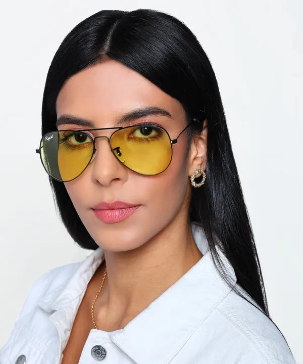 UV Protected Black Yellow Night Vision Aviator Sunglasses for Men and Women- FunkyTradition