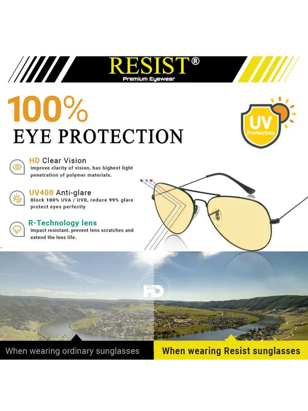 UV Protected Black Yellow Night Vision Aviator Sunglasses for Men and Women- FunkyTradition