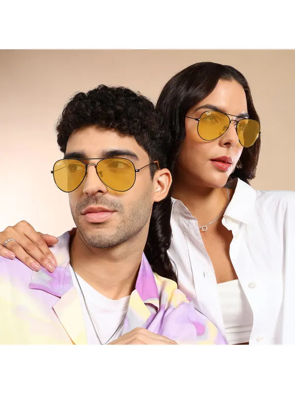 UV Protected Black Yellow Night Vision Aviator Sunglasses for Men and Women- FunkyTradition