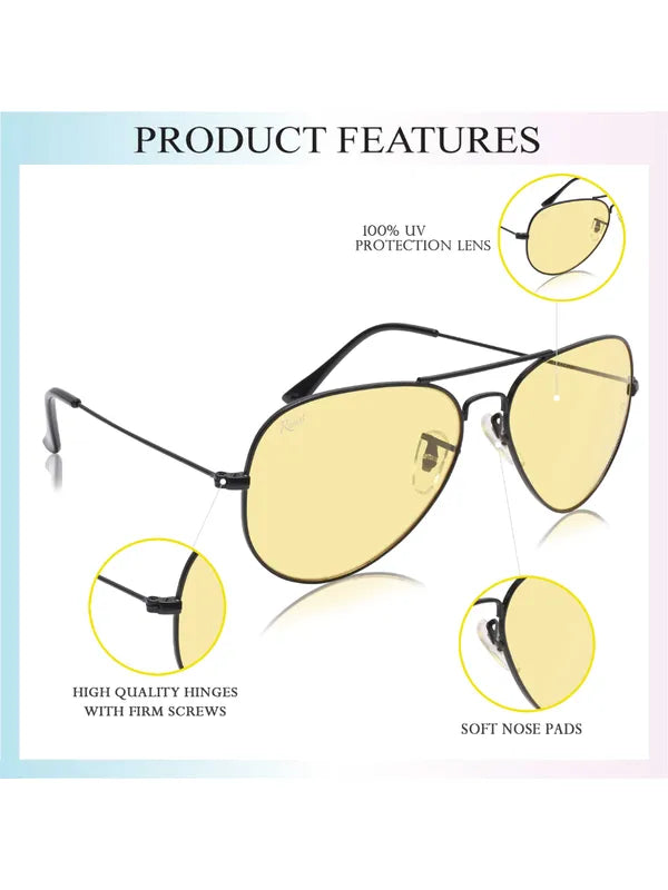 UV Protected Black Yellow Night Vision Aviator Sunglasses for Men and Women- FunkyTradition