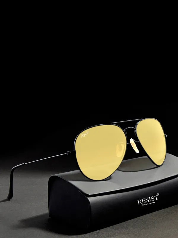 UV Protected Black Yellow Night Vision Aviator Sunglasses for Men and Women- FunkyTradition