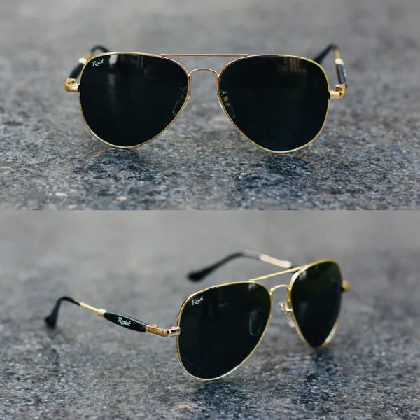 UV Protected Gold Black Aviator Sunglasses For Men & Women- FunkyTradition