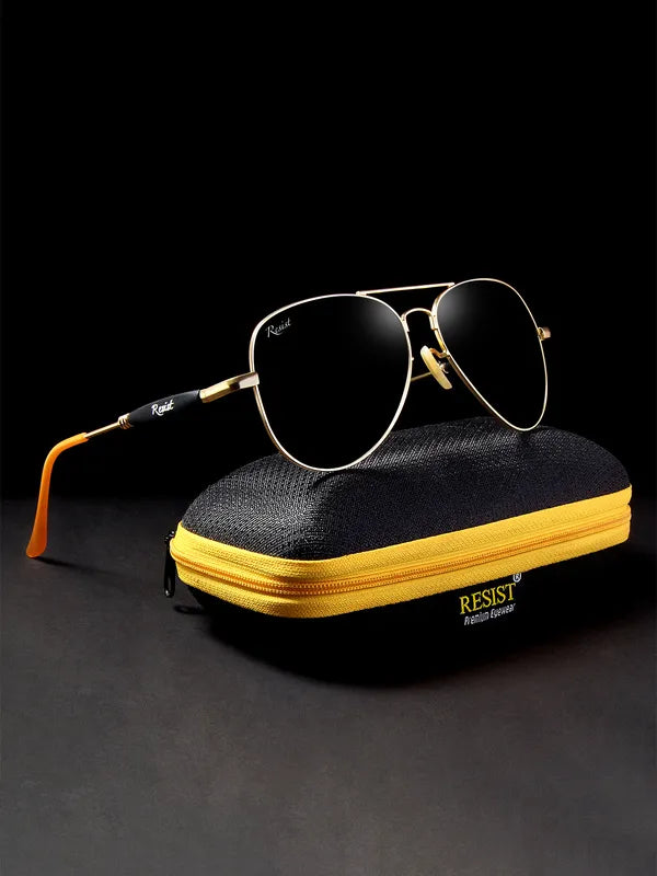 UV Protected Gold Black Aviator Sunglasses For Men & Women- FunkyTradition