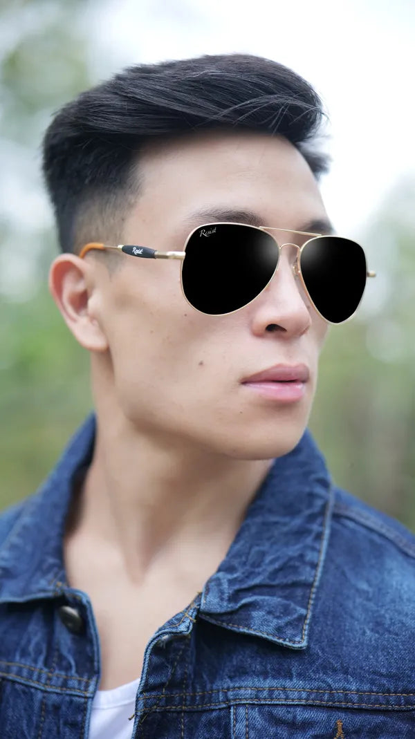 UV Protected Gold Black Aviator Sunglasses For Men & Women- FunkyTradition