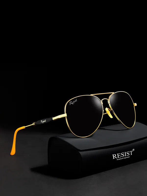 UV Protected Gold Black Aviator Sunglasses For Men & Women- FunkyTradition