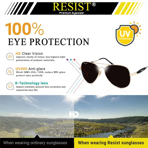 UV Protected Gold Black Aviator Sunglasses For Men & Women- FunkyTradition