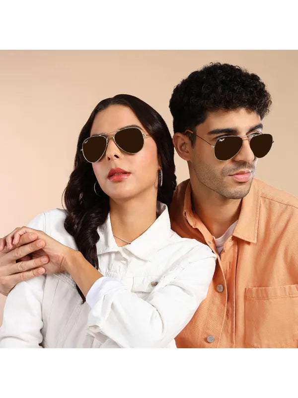 UV Protected Gold Black Aviator Sunglasses For Men & Women- FunkyTradition