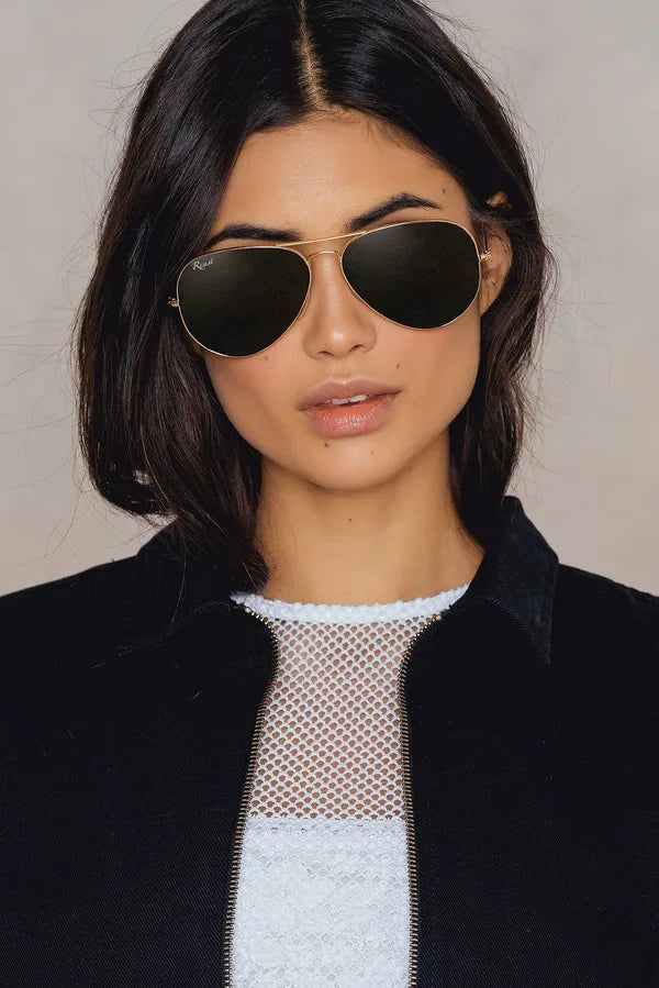 UV Protected Gold Black Aviator Sunglasses For Men & Women- FunkyTradition