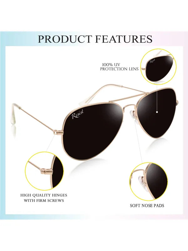 UV Protected Gold Black Aviator Sunglasses For Men & Women- FunkyTradition