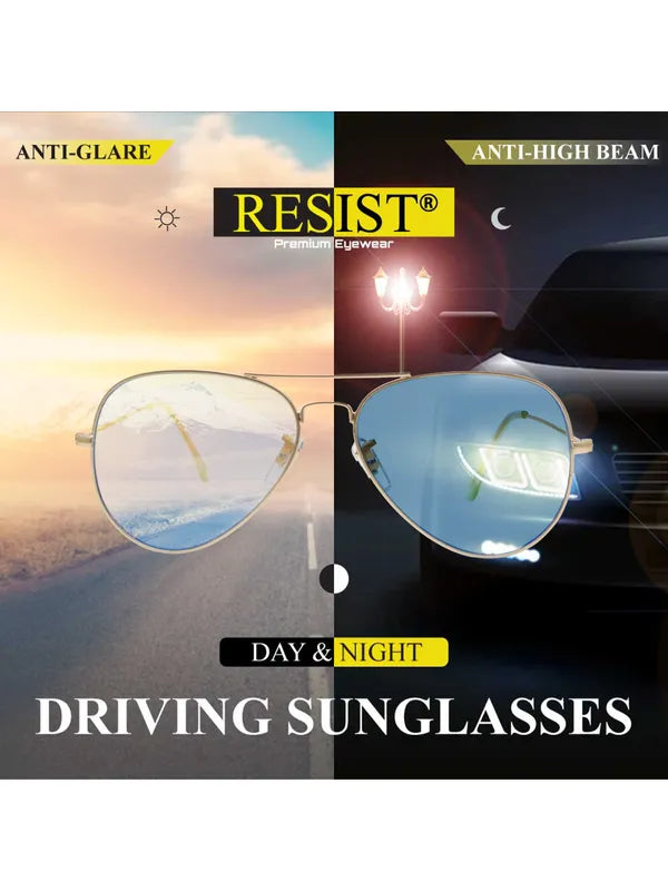 UV Protected Gold Blue Night Vision Aviator Sunglasses for Men and Women- FunkyTradition
