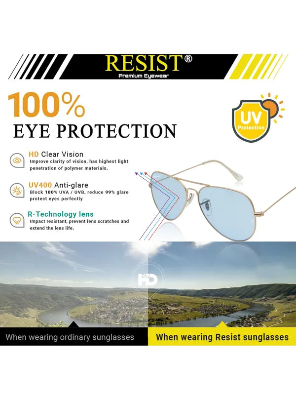 UV Protected Gold Blue Night Vision Aviator Sunglasses for Men and Women- FunkyTradition