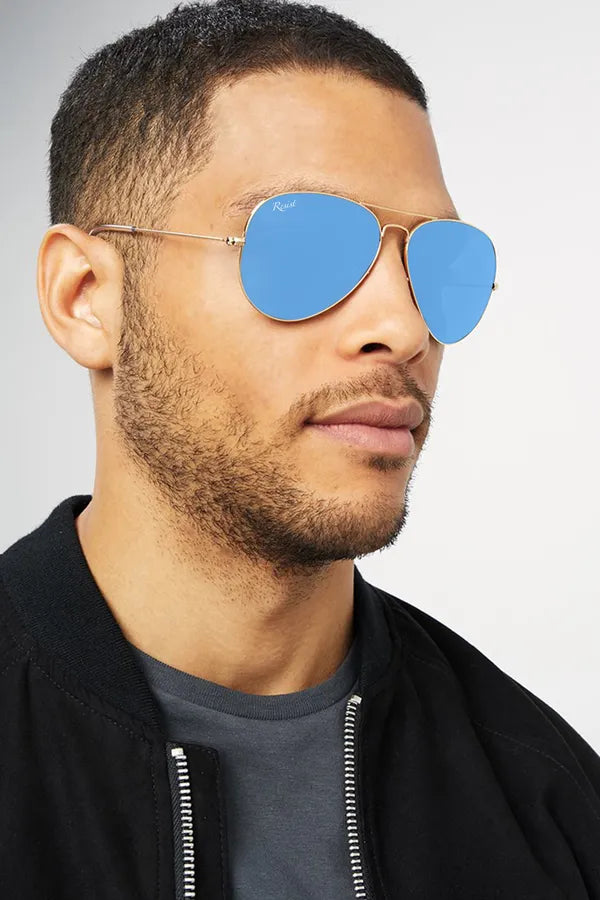 UV Protected Gold Blue Night Vision Aviator Sunglasses for Men and Women- FunkyTradition