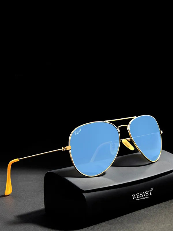 UV Protected Gold Blue Night Vision Aviator Sunglasses for Men and Women- FunkyTradition