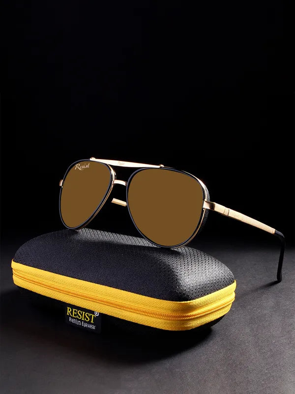 UV Protected Gold Brown Wayfarer Sunglasses For Men & Women- FunkyTradition