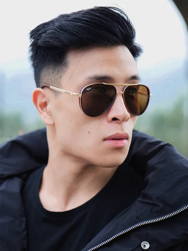 UV Protected Gold Brown Wayfarer Sunglasses For Men & Women- FunkyTradition