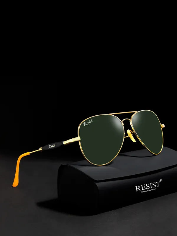 UV Protected Gold Green Aviator Sunglasses For Men & Women- FunkyTradition
