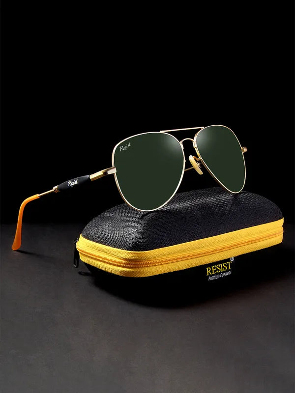 UV Protected Gold Green Aviator Sunglasses For Men & Women- FunkyTradition