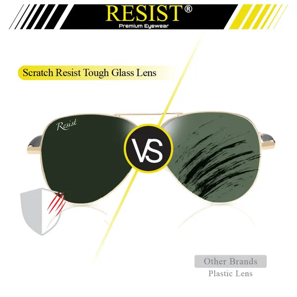 UV Protected Gold Green Aviator Sunglasses For Men & Women- FunkyTradition