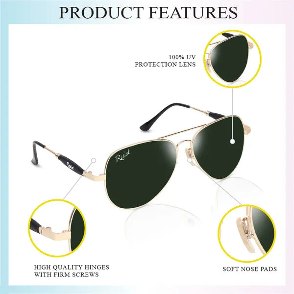 UV Protected Gold Green Aviator Sunglasses For Men & Women- FunkyTradition