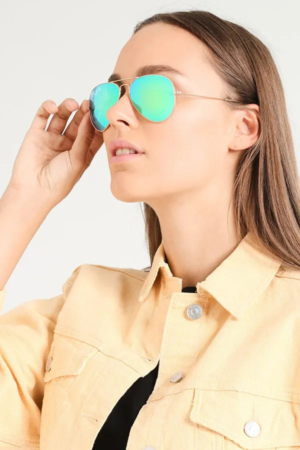 UV Protected Gold Green Reflector Aviator Sunglasses for Men and Women- FunkyTradition