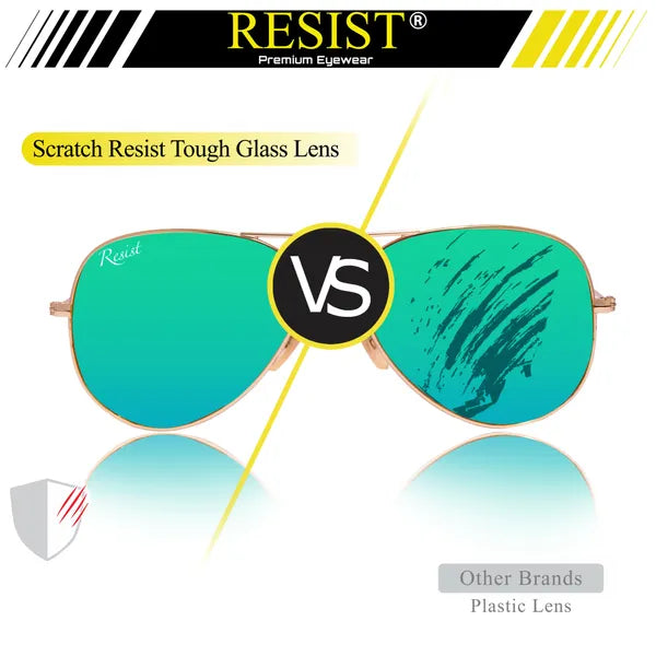 UV Protected Gold Green Reflector Aviator Sunglasses for Men and Women- FunkyTradition