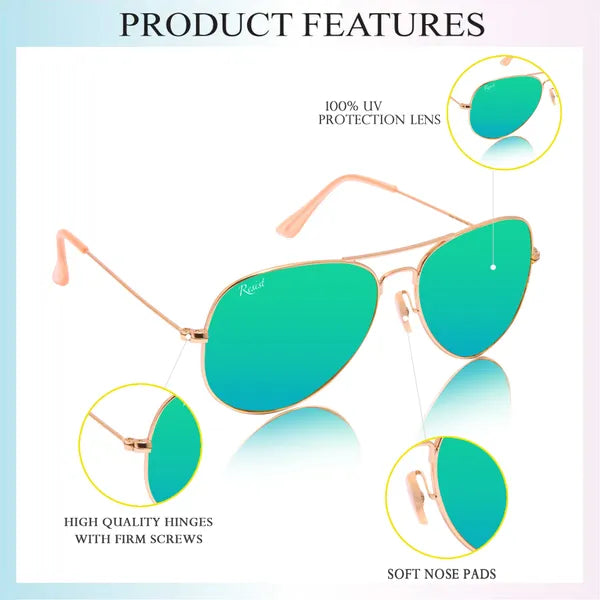 UV Protected Gold Green Reflector Aviator Sunglasses for Men and Women- FunkyTradition